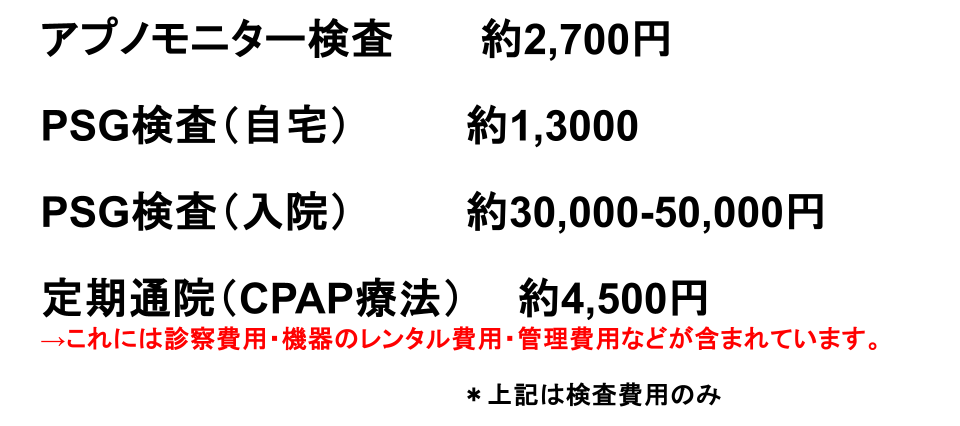 睡眠時無呼吸症候群の検査や治療にかかる費用